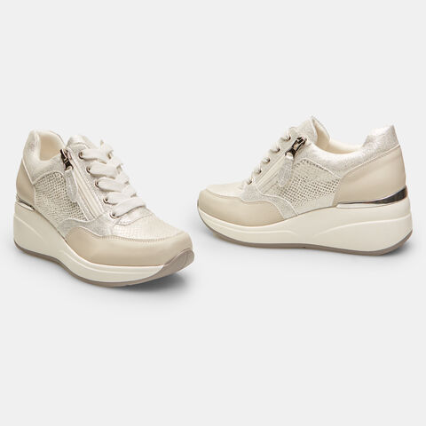 Sneakers de mujer con cremallera y suela de plataforma, Blanco Sneakers de mujer con cremallera y suela de plataforma, Blanco